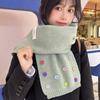 Luochi Knitting~Cute Button Korean Style Wool Scarf – Versatile, Thickened Neck Warmer, Solid Color, Sweet Winter Accessory.