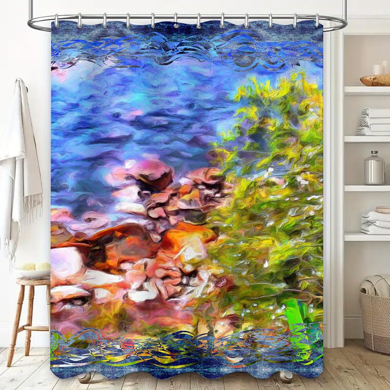 Colorful Shower Curtain Abstract Print 3D Digital Printing Waterproof Fabric Suitable For Bathrooms Various Sizes Available