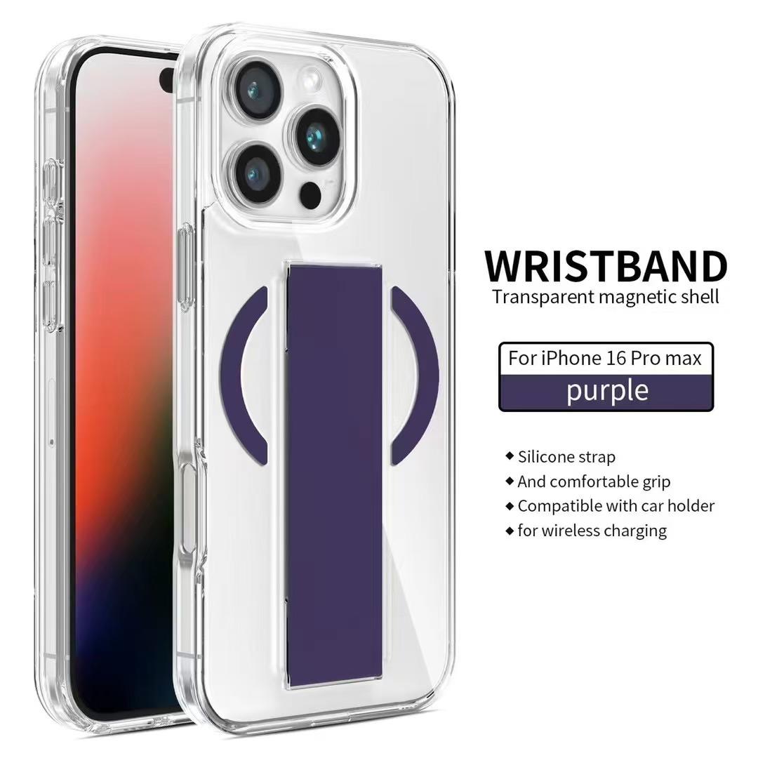 

Magnetic Strap Case for Apple 16Promax Magnetic Phone Case, Transparent Wristband 15/14 Full Anti-drop Cover Apple 16Plus