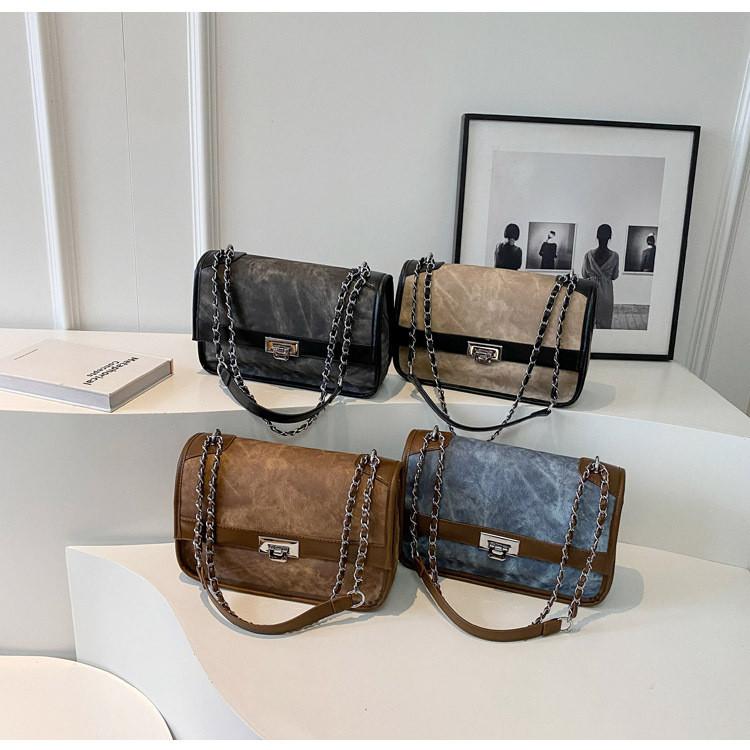 Ielgy Retro Contrast Color Fashion Chain Messenger Bag Shoulder Underarm Small Square Bag