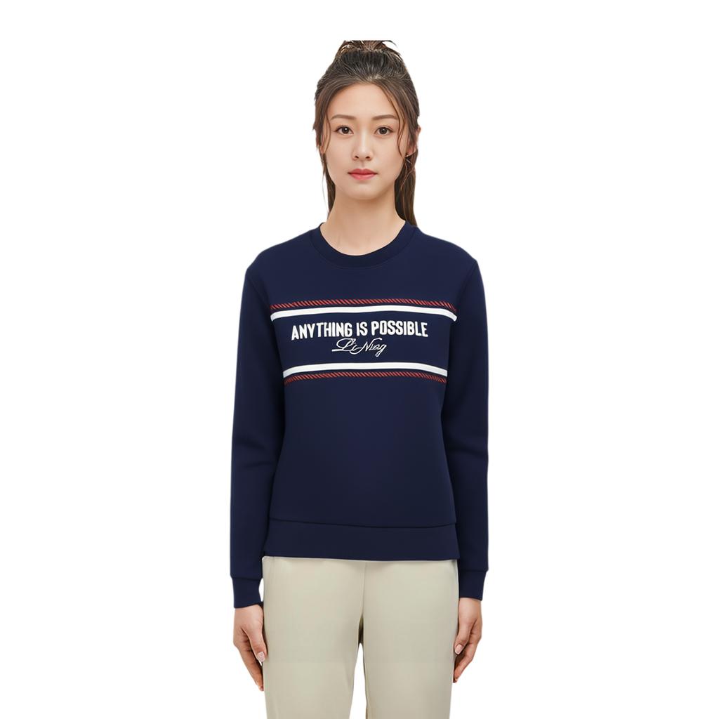 Li Ning Sports Trend Series Letter Round Neck Soft Simple Versatile Casual Sweatshirt Women sweatshirt AWDW156-4