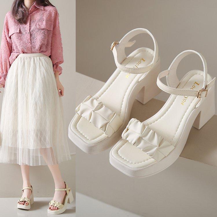 High-heeled sandals women's new summer outer wear one-word with thick heel open-toe fashion sandals