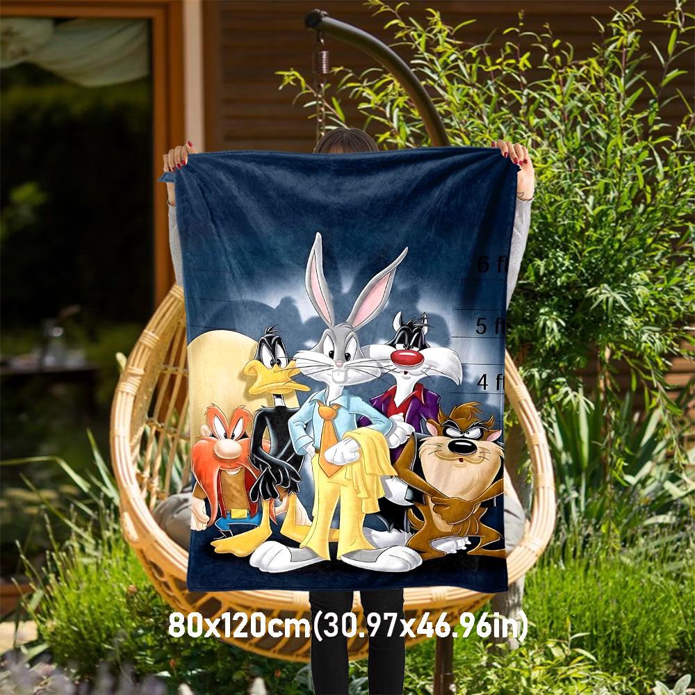 

1pc Bugs Bunny Daffy Duck Tazmanian Devil Outdoor Blanket - Throw Blanket, Soft , Flannel Blankets, Living Room, Travel, Camping-1102113 80x120cm