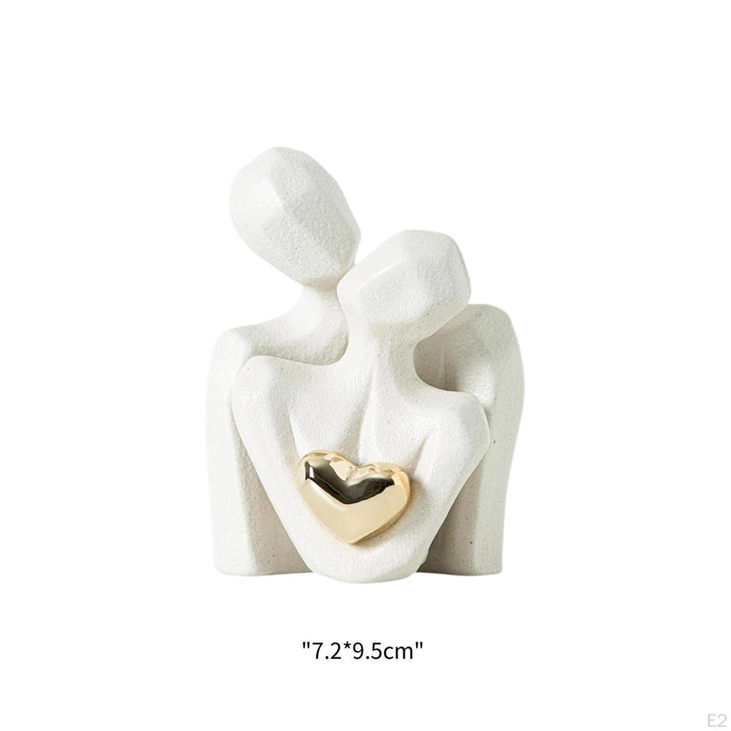 Ceramic Couple Statue 2.8x3.7 Inches Versatile with Heart Design Artistic Accessories Desktop