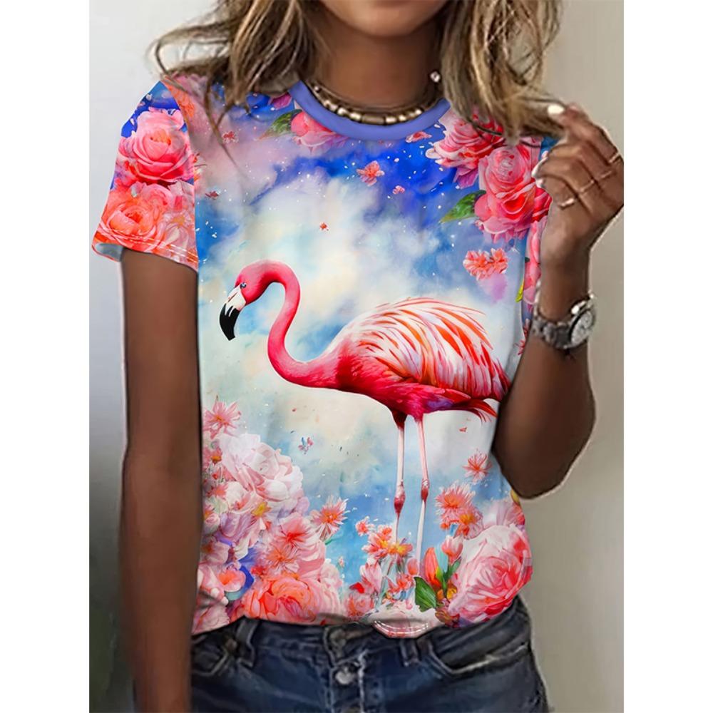 Fashion Flamingo 3D Print T-Shirts Women New Casual O-Neck Short Sleeve T Shirt Y2k Harajuku Oversized Tees Tops Female Clothing