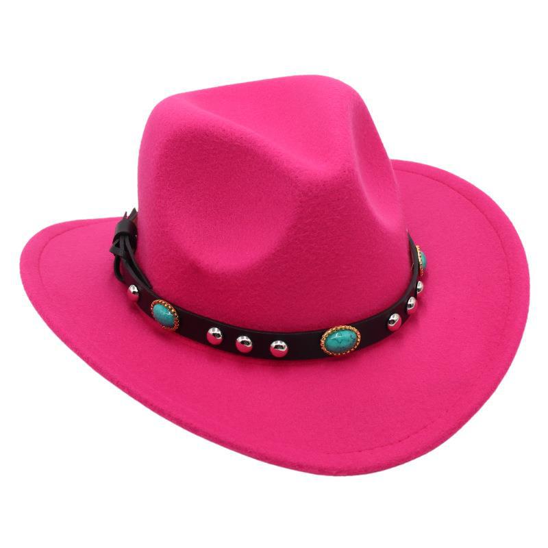 Cappello Tibetano da Bambino Tsering con Gioiello Cappello a Treccia Bordo Curvo Cappello in Feltro Cappello da Sole Genitore-Figlio Turchese Cappello da Cowboy Occidentale