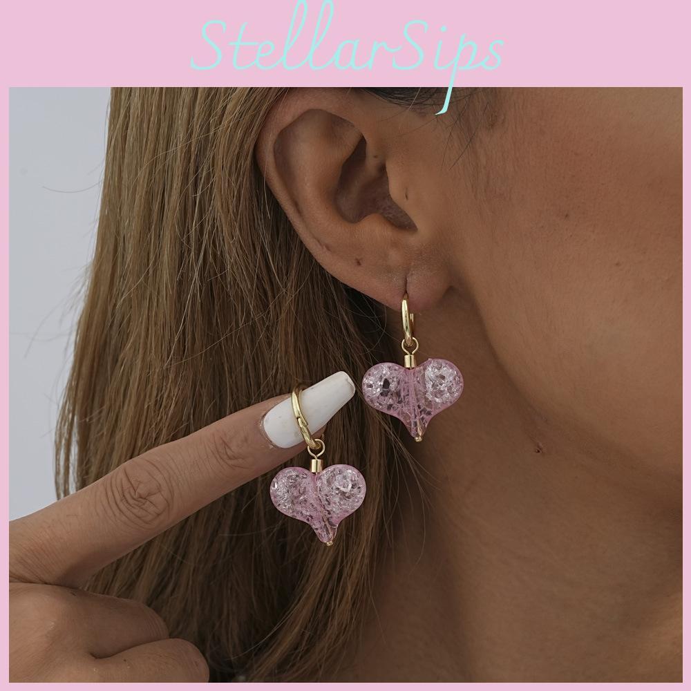 Fashionable Pink Heart Hoop Earrings For Women 2023 Winter Collection Electroplated Alloy