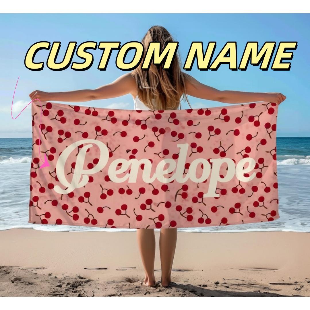 

Custom Name Beach Towels Cherry Lightweight Microfiber Towel Anti-Sand Quick-Drying Bath Towels Personalized For Party Birthday 50x100cm&1pc