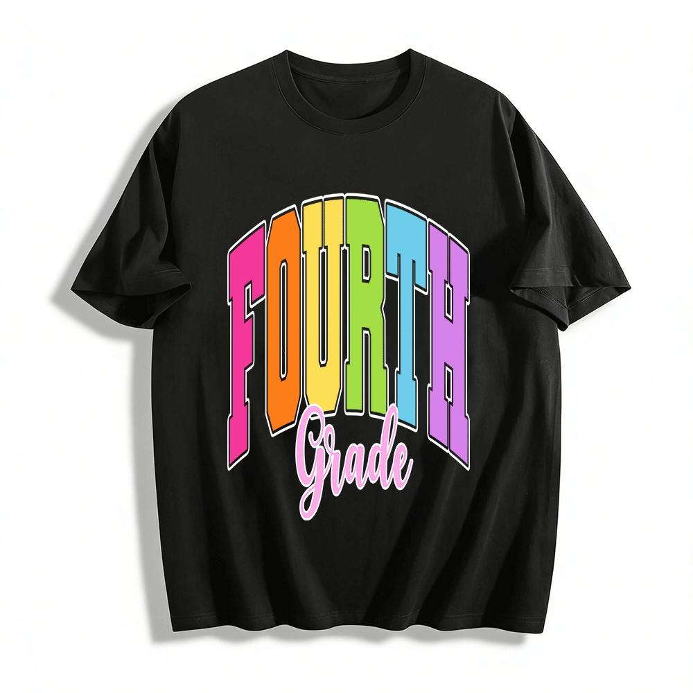 Fourth Grade Colorful Letter Print Casual Top For Kids Adults Pure cotton T-shirt XXS