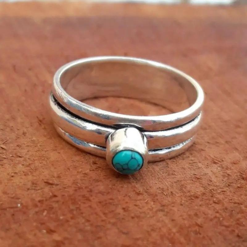 Jewelry, Round Imitation Opal Multi-Circle Ring, Retro Ethnic Style Ring.