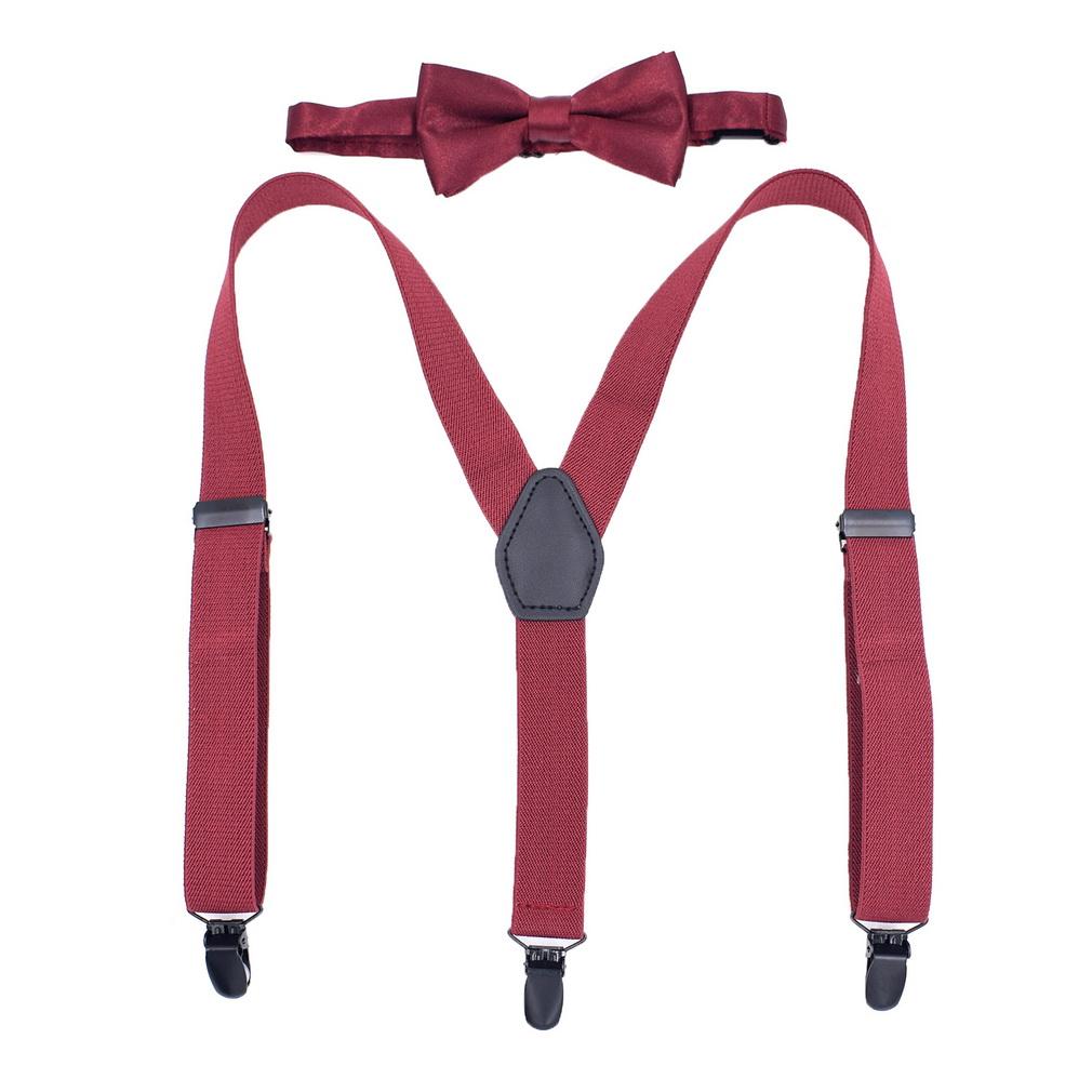 Kids 3 Clips Suspenders Bow Tie Set Adjustable Elastic Braces for Boys Girls