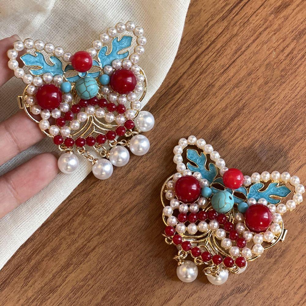 Plush Lion Dance Hairpin Cloth Hanfu Hair Clip Sweet Red Velvet Bow Hairpin  Girls
