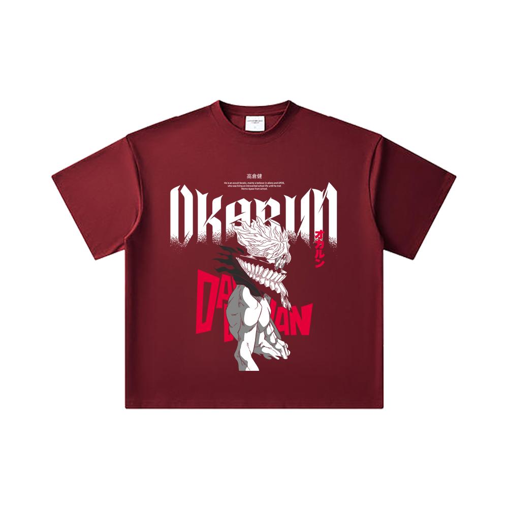 

260 GSM Double Yarn 32 Count 100% Cotton Dandadan V40 Okarun Print Unisex Heavy Cotton T Shirt 2XL вина червоного кольору