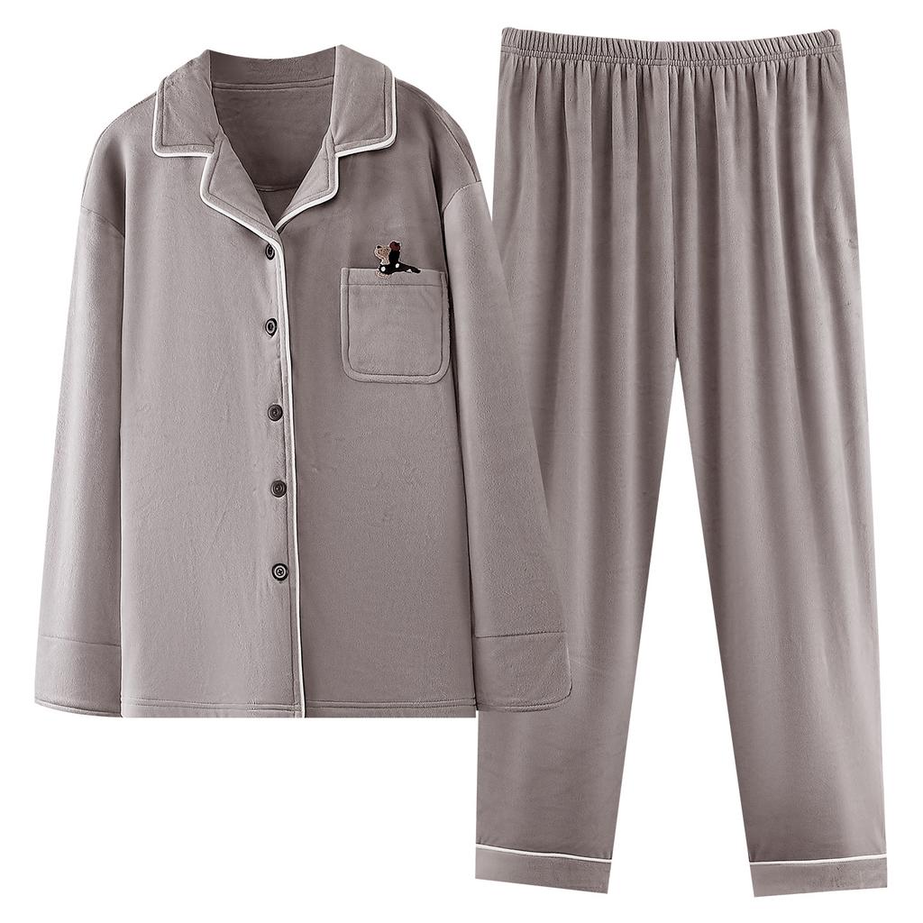 Island Fleece Pajamas Women'S Autumn And Winter Fleece Thickened Coral Fleece Thin Fleece Thermal Loungewear Set