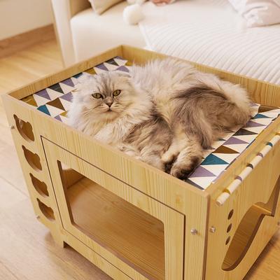 Casa per Gatti Casa per Cani Amaca a Doppio Strato in Legno Integrata per Gatti Cuscino Morbido Assemblaggio a Intarsio Cavo