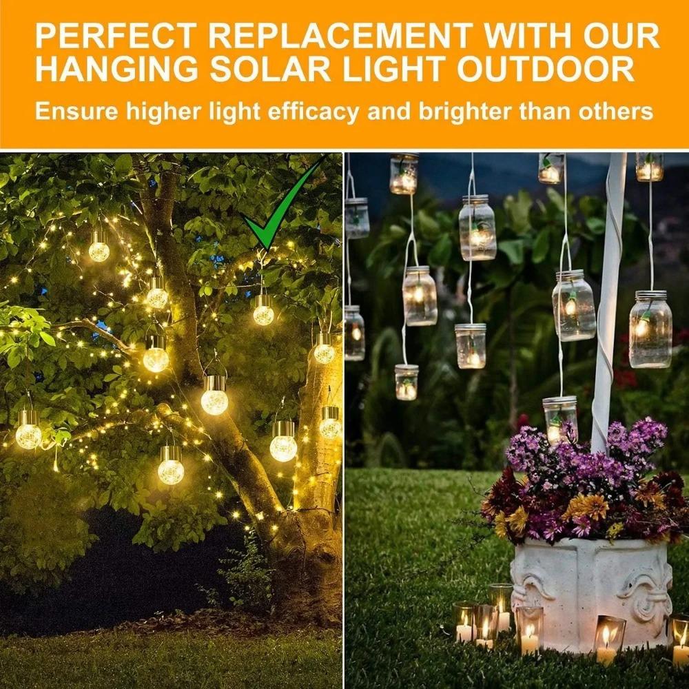 12Pcs Solar Powered Outdoor Hanging Lights Colorful LED Cracked Glass Ball Design Waterproof Pathway Lantern for Garden Decor