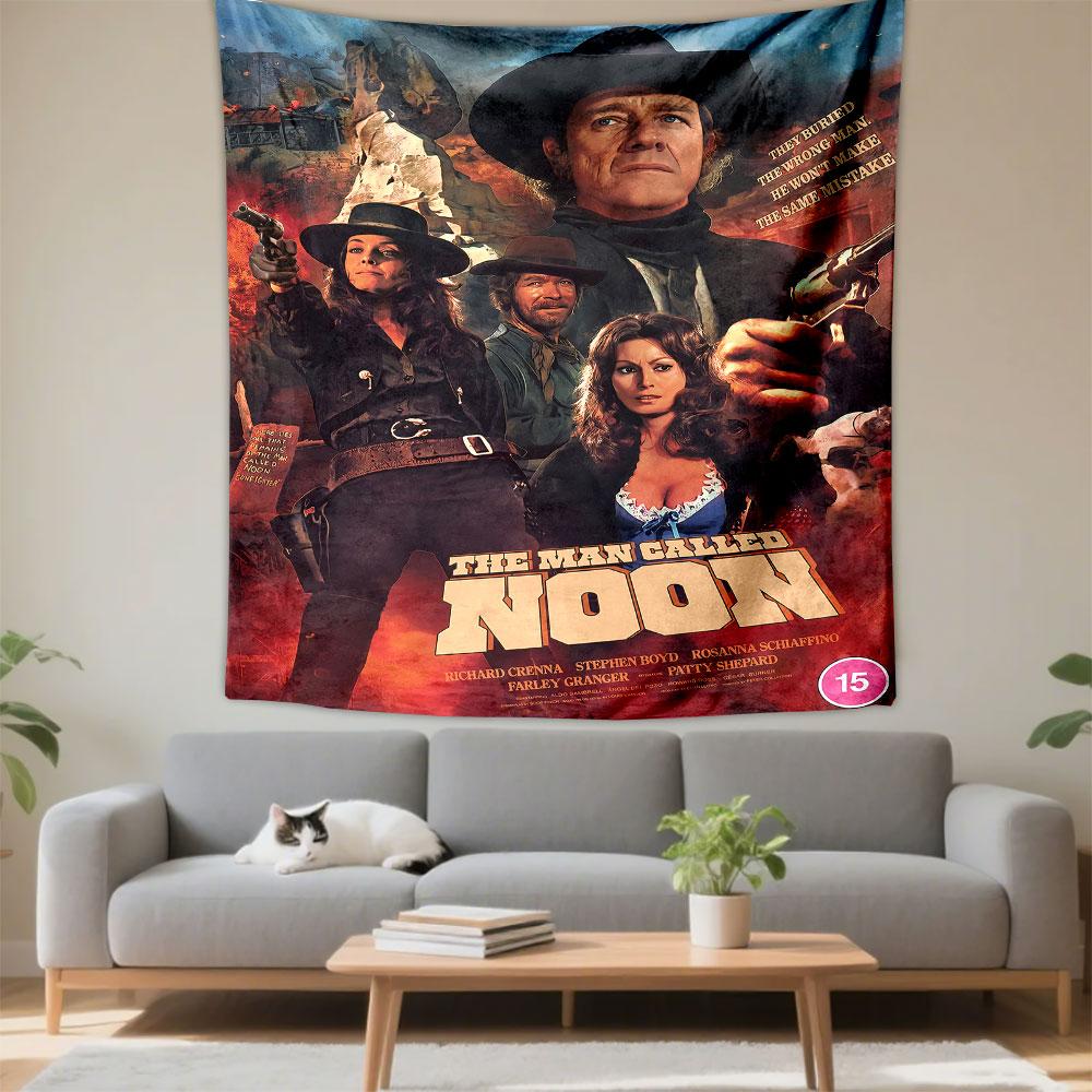 The Man Called Noon Western Movie Poster Tapestry Wall Hanging, Vintage Gunslinger Film Art, Retro Decor for Bedroom Living Room Man Cave
