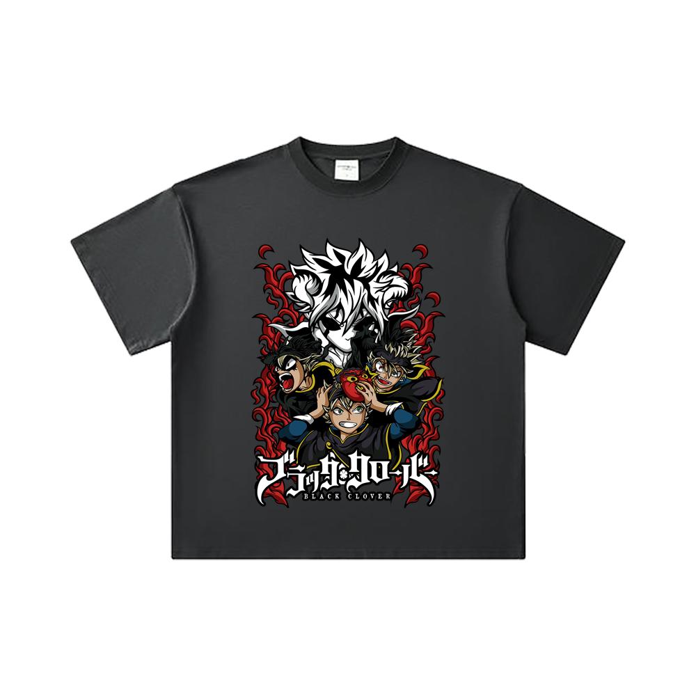 260 GSM Double Yarn 32 Count 100% Cotton Black Clover V9 Print Unisex Heavy Cotton T Shirt