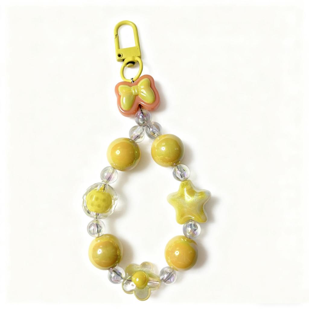 Handmade Beaded Phone Lanyard Keychain with Cute Bow, Lip Gloss Charm, and High-End Bag Pendant