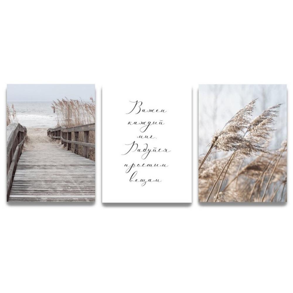 

3 холста стены Coast Beach View холст печать Nordic бежевый Pampas Гостиная Спальня коридор лестница настенное украшение 21*30cm No Frame