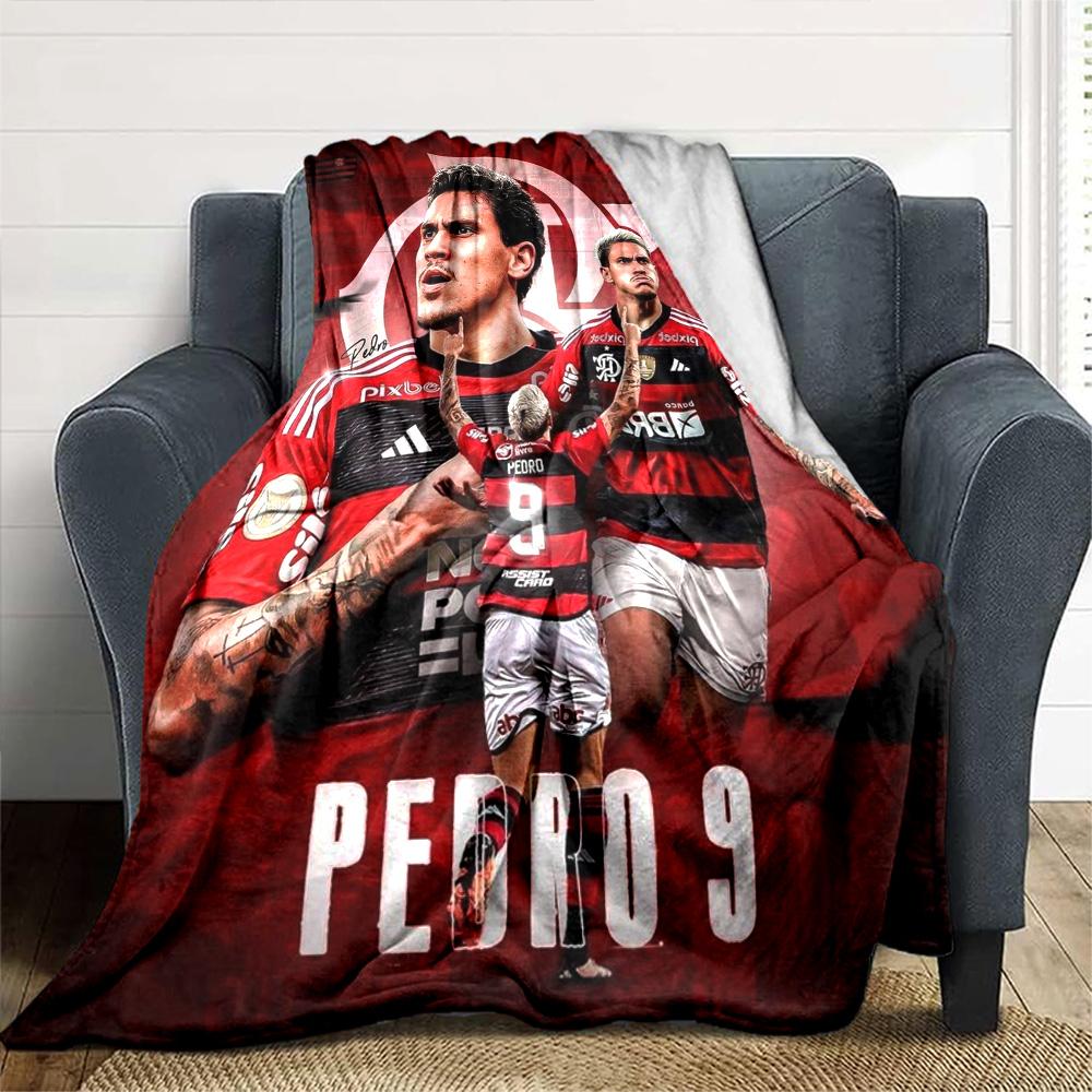 Soccer Player Collage Portrait Flannel Throw Blanket, Sports Fan Soft Warm Blanket for Sofa Bed Couch Home Use