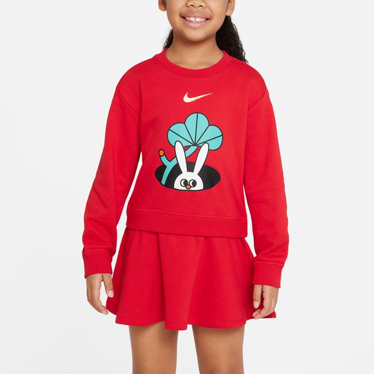 Nike Pattern Print Round Neck Pullover Dress Kids Dresses Red FJ9713-657