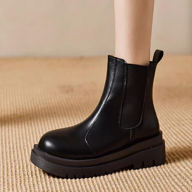 Fashion Ankle Boots for Women New Spring Autumn Thick Bottom Women's White Black Boots Casual Pu Leather Slip on Chelsea Short Botas