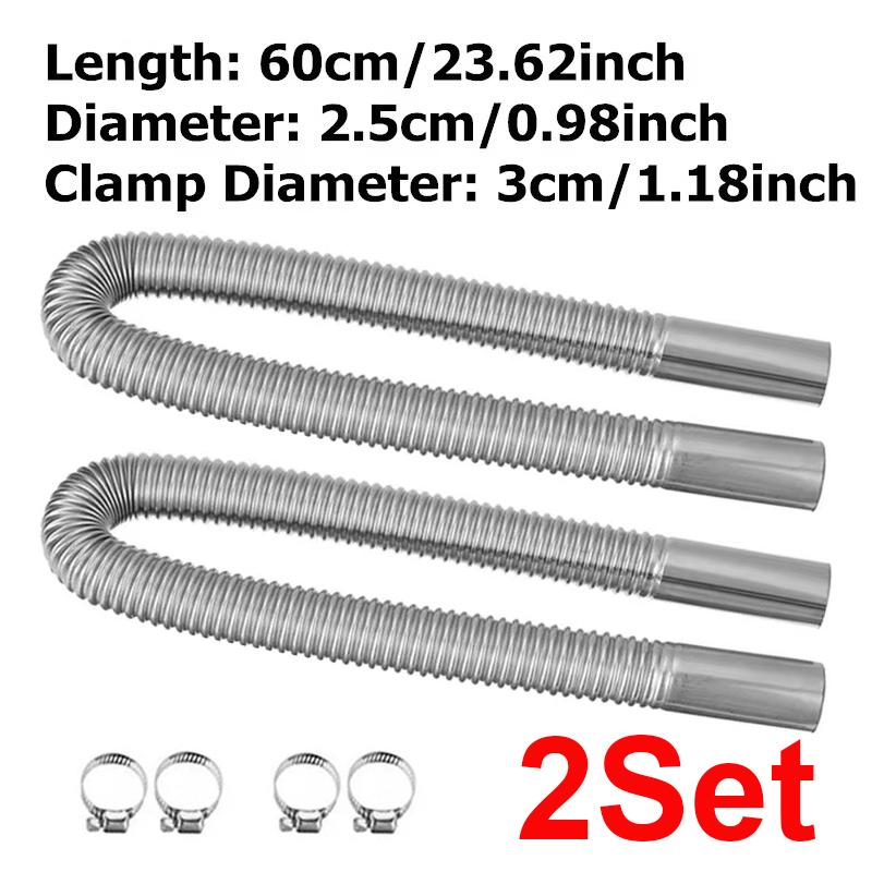 2X 60cm 100cm 120cm 150cm 200cm 250cm 300cm Air Diesel Parking Heater Stainless Steel Exhaust Pipe Tube Vent Hose Car Truck Van