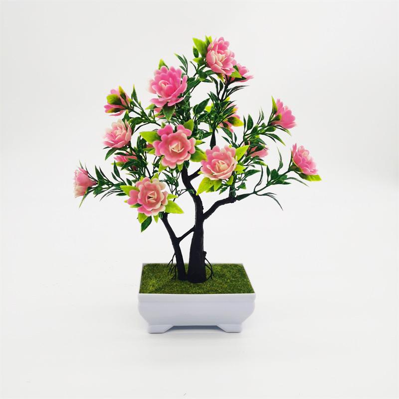 

1PC Artificial Flower Bonsai Desktop Ornaments Home Decor Fake Plants Simulation Rose Potted