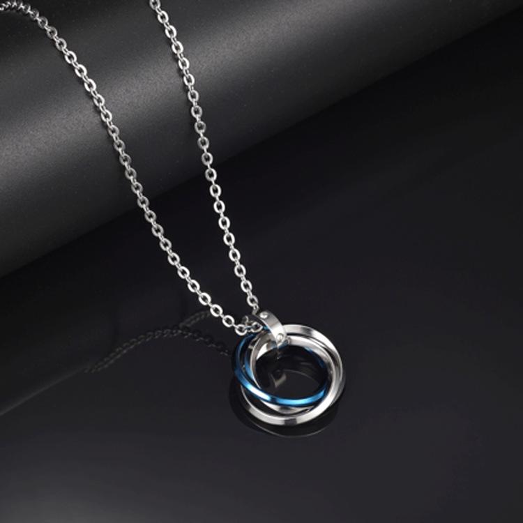 Men s Korean Style Hip Hop Triple Ring Titanium Steel Pendant Necklace – Trendy, Simple Jewelry Accessory