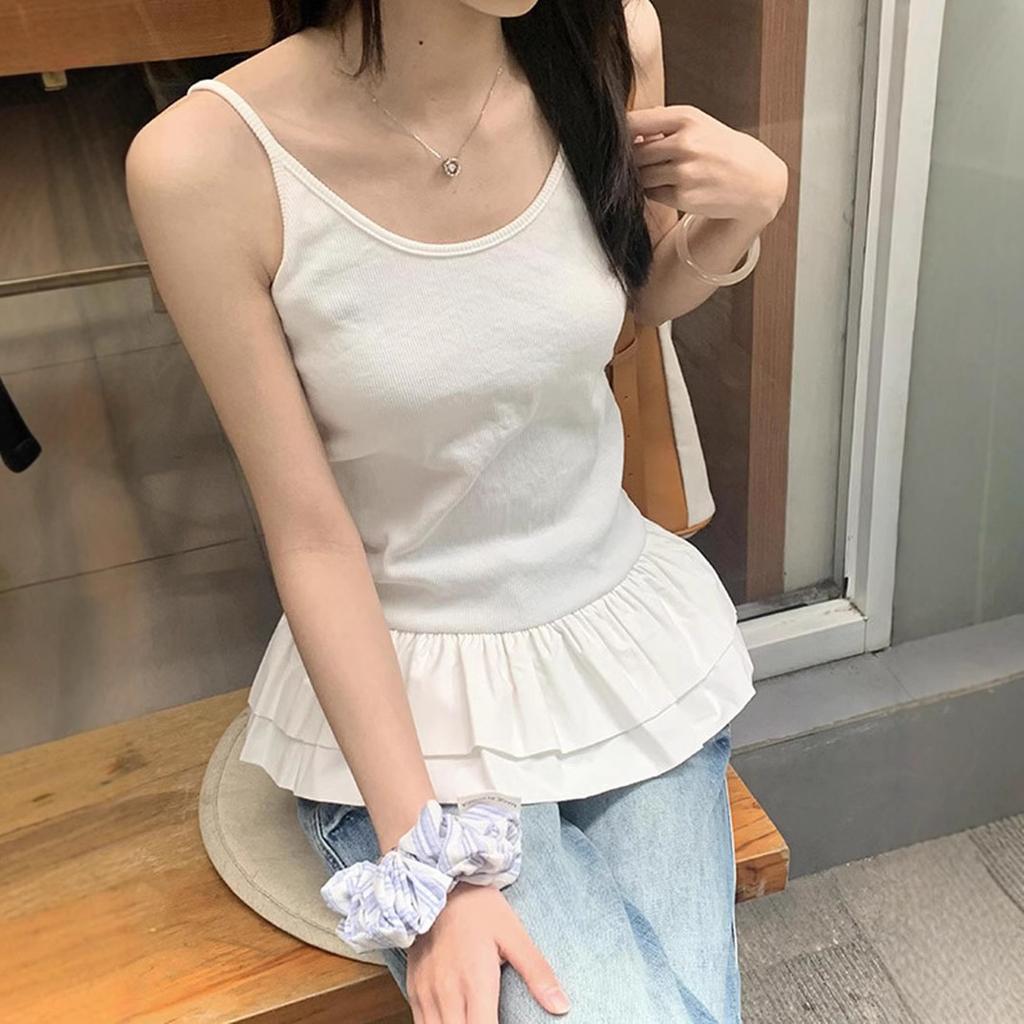 Summer new pure desire homemade light ballet lace hem sling vest women's single wear stacked inside beautiful back