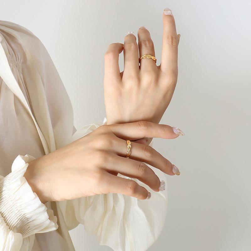 Elegant French-Inspired Geometric Open Ring - Titanium Steel, Gold-Plated