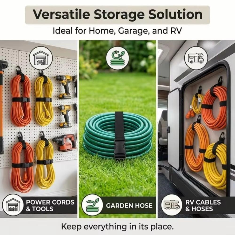 45cm Extension Cord Organizer Adjustable 3-Axis Buckle Cable Management Storage Strap Heavy-Duty Nylon Cord Holder