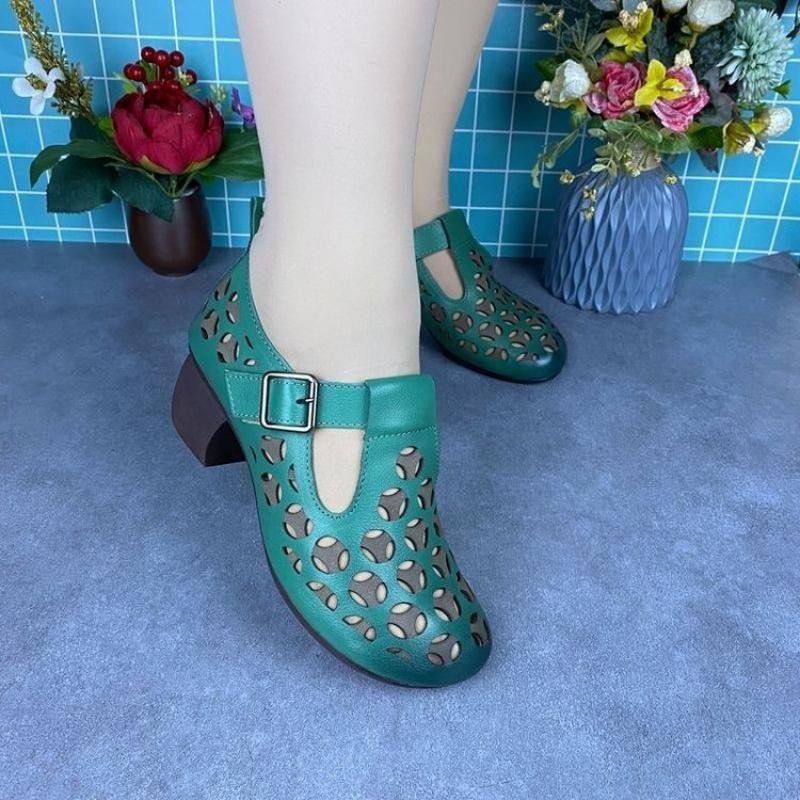 Retro Mom Shoes Mid-Cut Low-Top Shoes Mid-Heel Comfortable Breathable Single Shoes Casual Shoes Commuting Loafers for Women