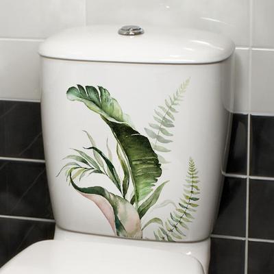 Self-adhesive Hand Drawn Green Plants Toilet Stickers Fresh Bathroom Toilet Lid Decoration Decals Sticker