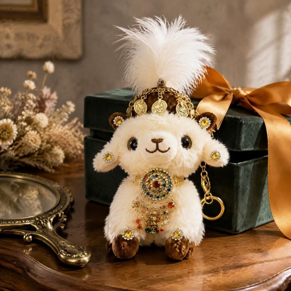 Feather Rhinestone Sheep Goat Keychain Soft Lamb Bag Charm Gift Mascot Pendant Spring Festival