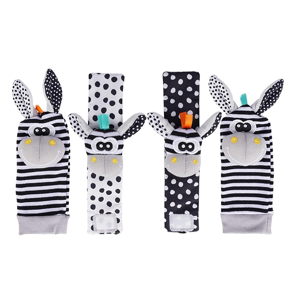 4 PZ/SET Calzini Sonaglio per Bambini Set Sonagli da Polso Animali di Peluche Carini Calzini Trova Piedi 0~12 Mesi Per Neonati Regalo