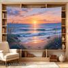 2D Flat, 1pc 2D Flat Tapestry Ocean Waves Gently Kiss the Shore as Sunset Paints the Sky in Warm Hues, 2D Flat