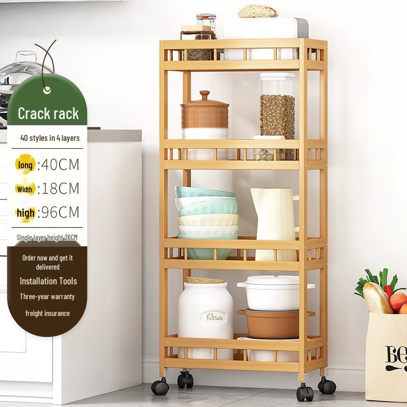 Movable Narrow Kitchen Storage Rack: Multi-Layer, Floor-Standing, Multi-Functional Organizer for Seasonings and Daily Essentials
