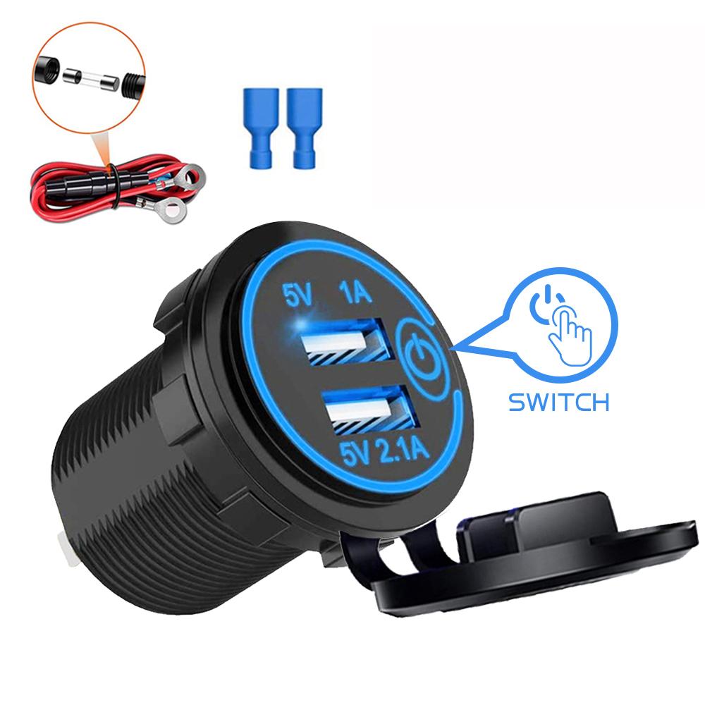 

Двойное USB зарядное гнездо 12В-24В USB выход Водонепроницаемое 3.1А Двойное зарядное гнездо с сенсорным переключателем для автомобиля, лодки, морского транспорта, мотоцикла