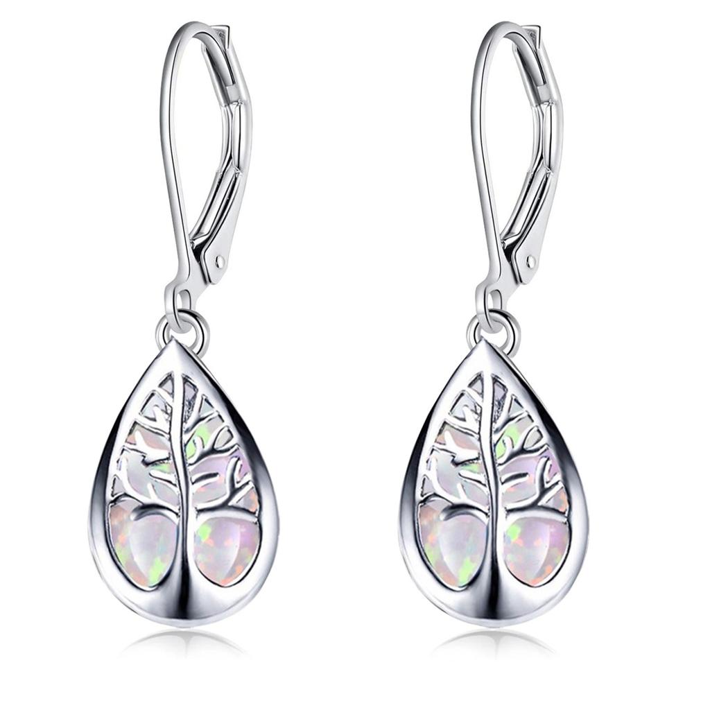 Modne Długie Wiszące Kolczyki Drzewo Życia Dla Kobiet Boho Imitacja Niebieskiego Ognistego Opala femme Biżuteria Statement Akcesoria Prezenty