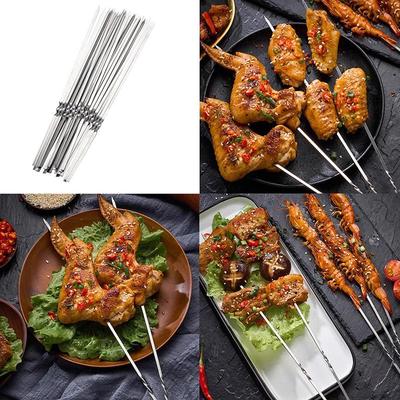 10 Adet Gümüş Paslanmaz Çelik Barbekü Şişi Yeniden Kullanılabilir Izgara Çubukları Barbekü Çatalı Barbekü Gereci Mutfak Dış Mekan Kamp Aracı