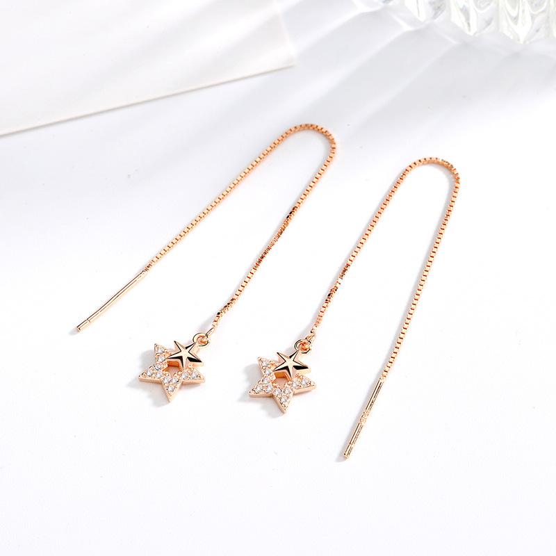 Temperament Five-pointed Star Full Diamond Earrings Light Luxury Earrings Personalized Design Korean Version Fashion Long Earrings