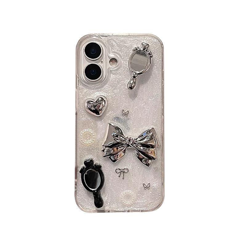 Electroplated Magic Mirror Butterfly Bow Love Phone Case for IPhone 16 Promax Drip Glue Sparkling Powder for Apple 17 Women's Edition