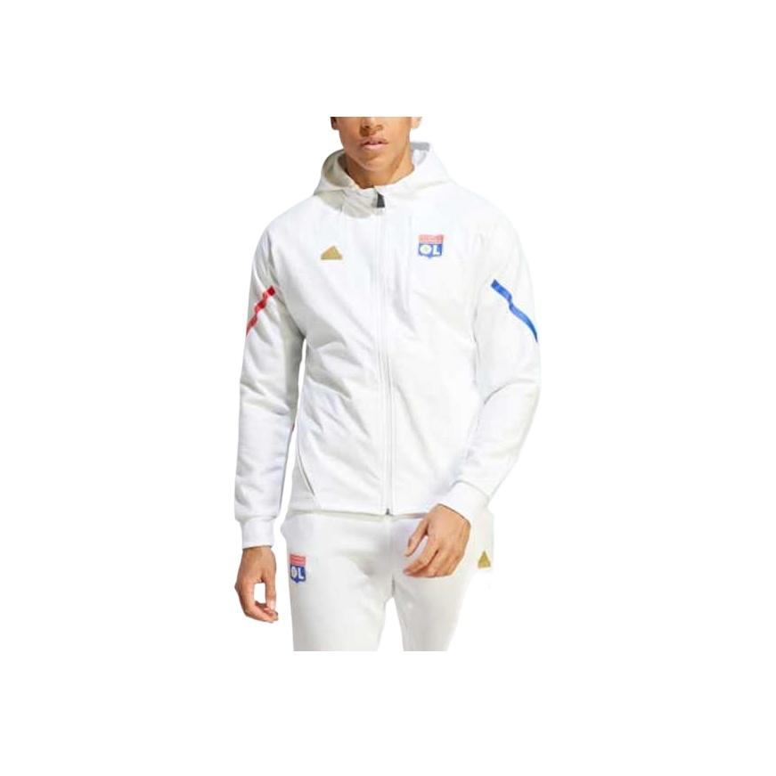 adidas Olympique Lyonnais Insignă Logo Jachetă cu Glugă cu Fermoar Tricou de Fotbal Bărbați tricouri Alb IB1664