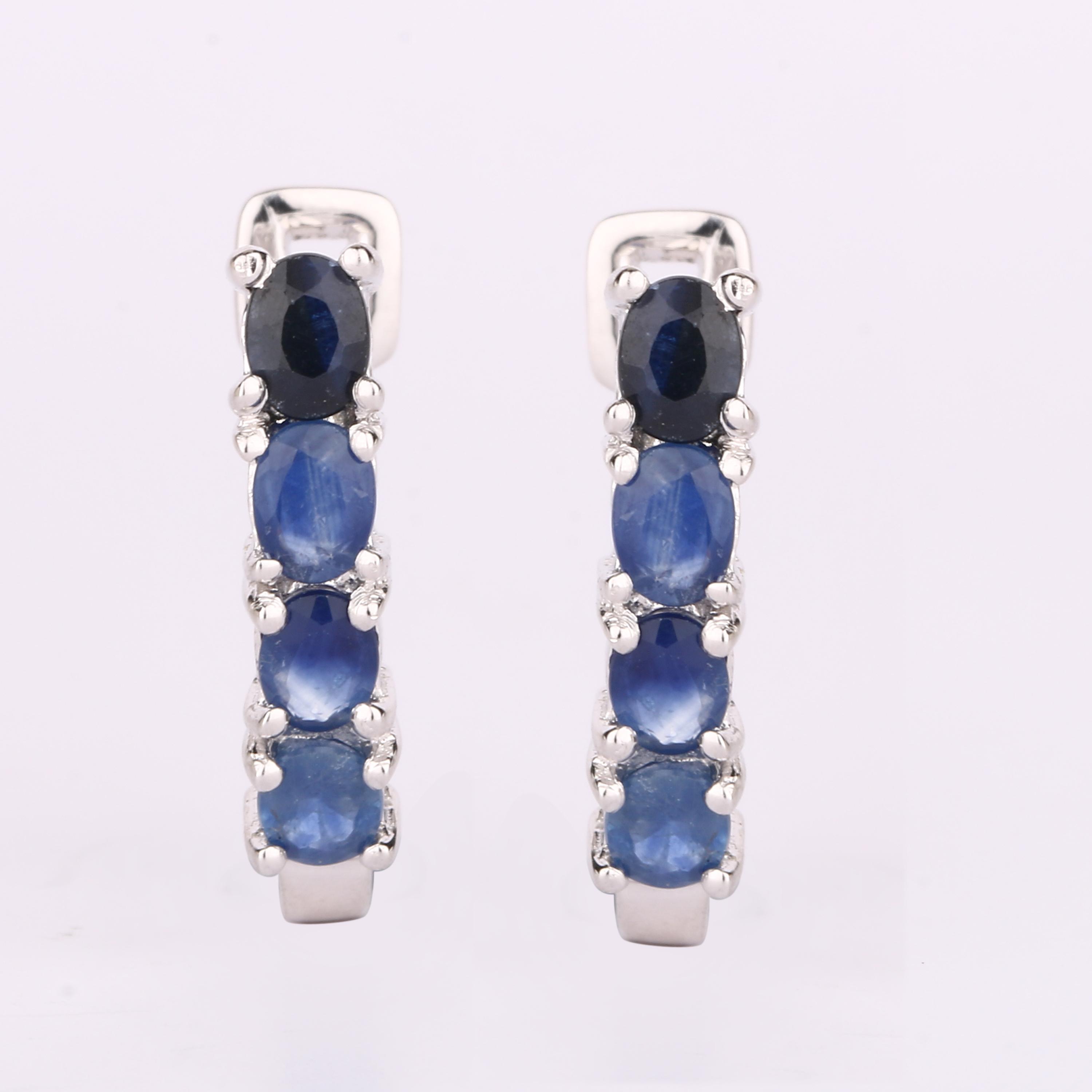 

Blue Sapphire Oval Earrings 925 Sterling Silver Rhodium Fine Jewelry Gift for Her