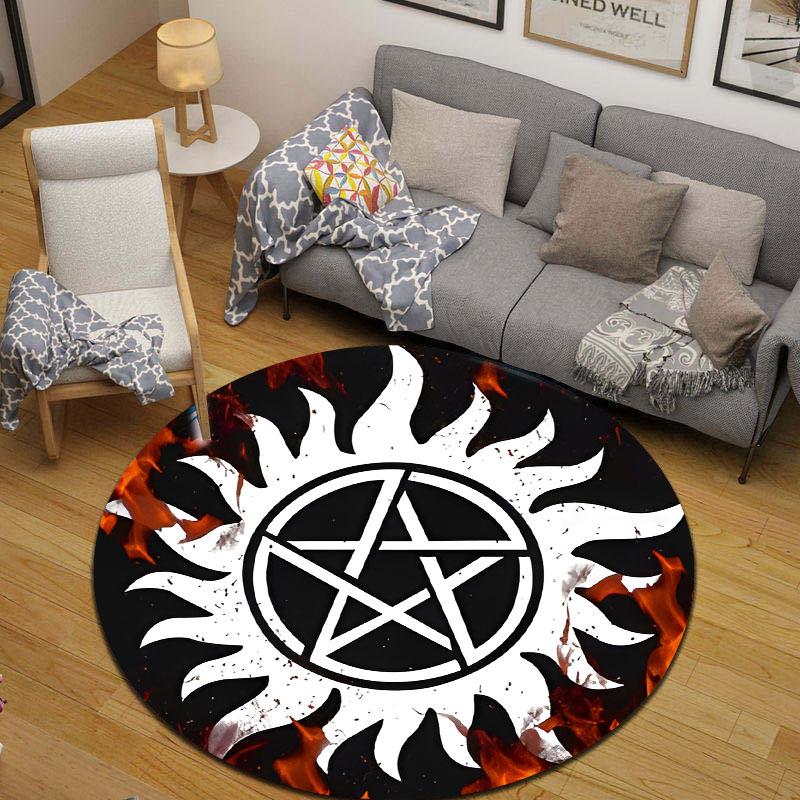 Beautiful Mystic Circle Star Design Round Floor Mat, Black and White Vintage Feel, Perfect Fit for Coffee Table and Center Area with Wow