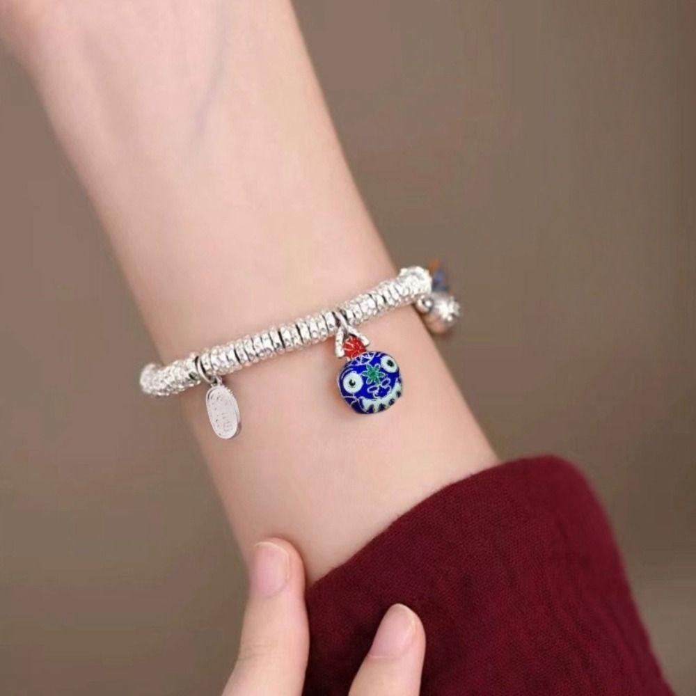 Lucky Braided Bracelet Irregular Beads Silver Beaded Bracelet Vintage Chinese Style Bracelet  Women