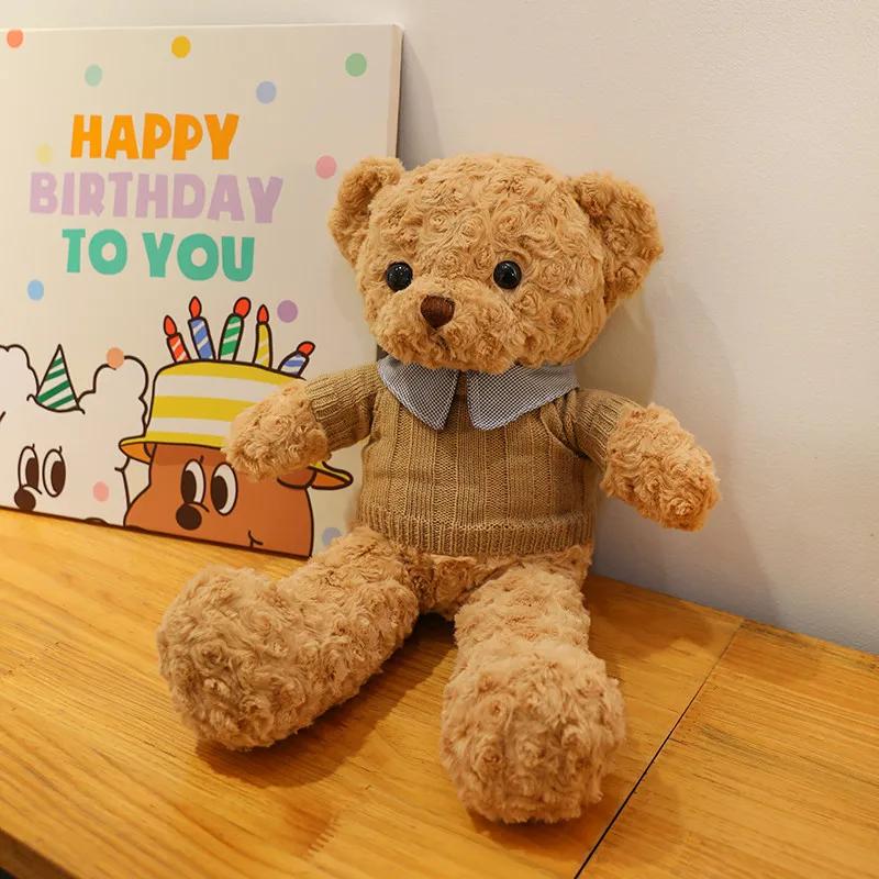 

50CM Cuddly Sweater Bear Teddy Fur Toy Stuffed Animal Doll Holidays Props Decorative Throw Pillow for Kids 30cm