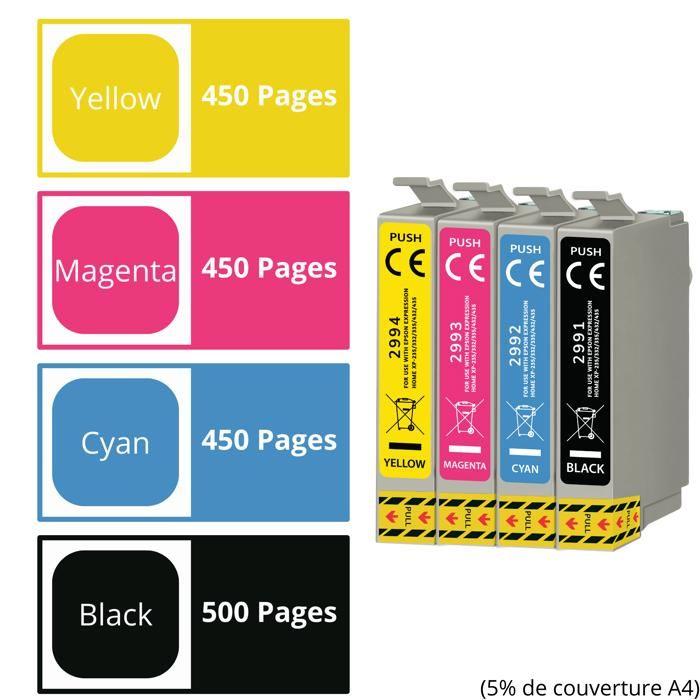 Cartouche d'encre - Epson - 29XL - Pack de 4 - Noir, Cyan, Magenta, Jaune - Compatible Expression Home